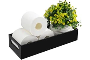 Tasybox Toilet Paper Holder with Storage, Acrylic Toilet Tank Tray, Black Bathroom Trays with Handles Vanity Tray for Home Decor