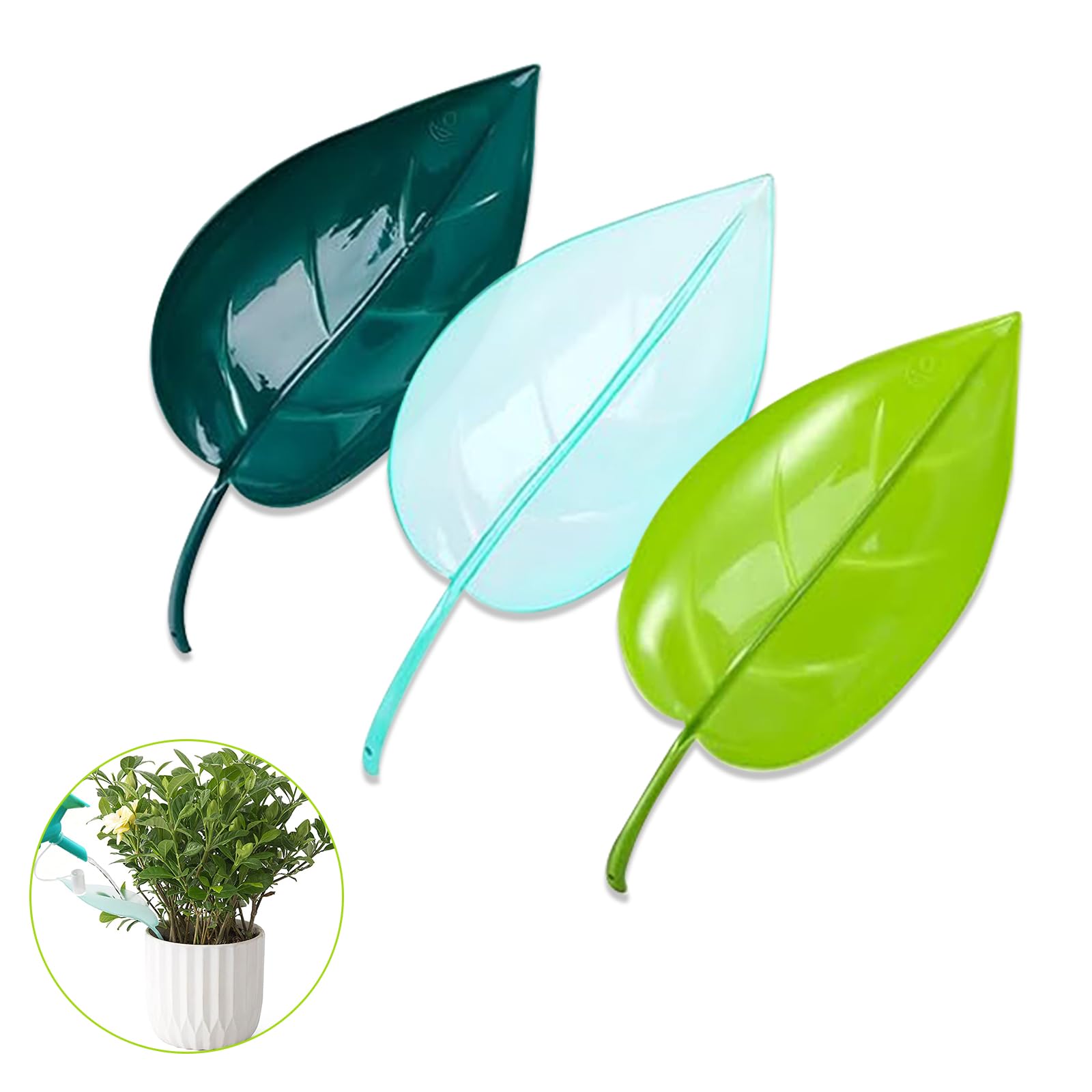 Thatyro 3 Pcs Leaf Plant Watering Funnel, Insert Leaf-Shaped plant water funnel, Indoor & Outdoor Flower Plant Watering Devices Leaf for Houseplant Irrigation Drip (3 Colors) (3)
