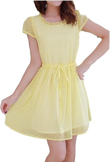 Amazon Co Jp 清楚系 シフォン ワンピース レディース Mサイズ 水色 乳白色 黄色 白色 パステルカラー 半袖 イエロー 服 ファッション小物