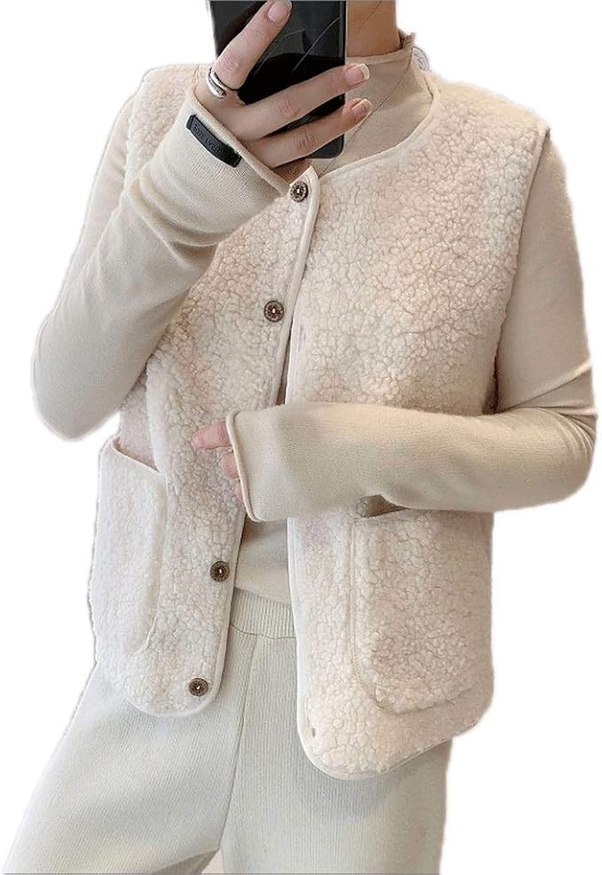ZANZAN Gilets LammPlüschweste, Damenweste, Herbst Winter, einreihig