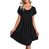 Ekouaer Womens Nightgown Soft Sleepwear Pleated Sleepshirt Sleep Dress Short Sleeve Nightdress S-3XL