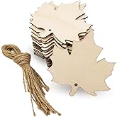 32 Pack Wood Maple Leaf Cutouts Unfinished Wooden Maple Leaf Hanging Ornaments DIY Maple Leaf Craft Gift Tags for Thanksgiving Home Party Decoration Craft Project