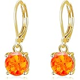 CiNily Round-Cut Opal Dangle Earrings, Green Fire Opal Rhodium Plated Women Jewelry Leverback Gemstone Drop Earrings