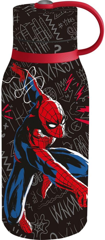 Marvel Spiderman 330ml Black Stainless Steel Insulated Water Bottle with Spout and Safety Cap