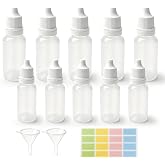 cncicxk 10PCS Small Plastic Dropper Bottles + 2 Funnel + 1 Sticker, 10ml（0.33oz）/15ml（0.5oz） Eye Liquid Dropper Bottles Five of Each, Squeezable Travel Bottle, Ideal for DIY Projects, Essential Oils