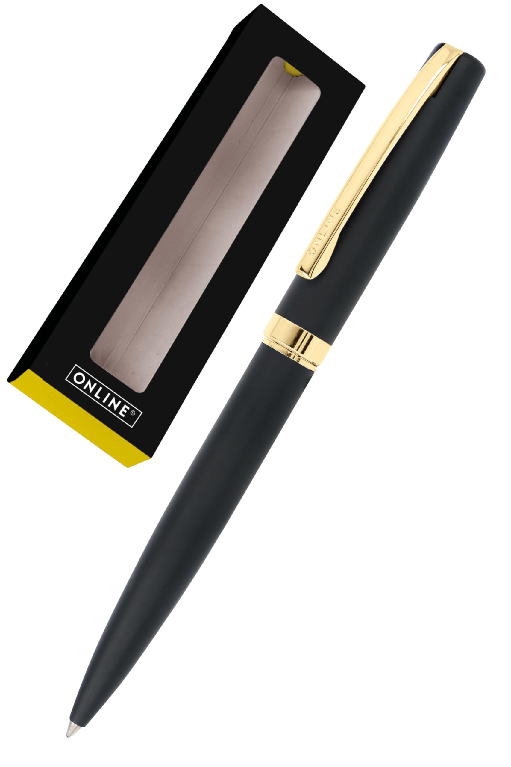 Online Eleganza Ballpen I Black & Gold I Replaceable Large Refill I Metal Biro I Ink Colour Black I Retractable I Ballpoint Pen In Gift Box — image 1