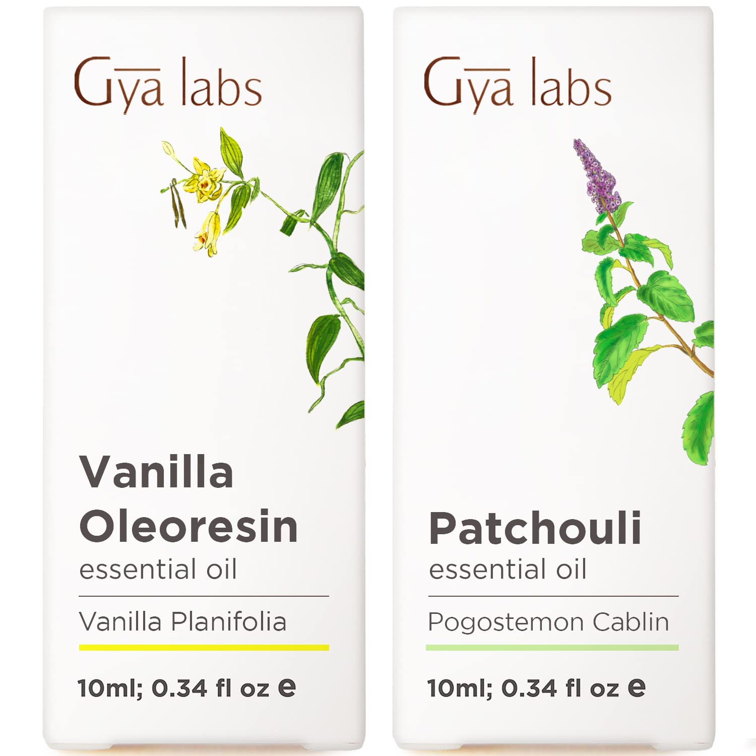 Vanilla Essential Oil for Diffuser & Patchouli Oil for Diffuser Set - Natural Aromatherapy Grade Essential Oils Set - 2x0.34 fl oz - Gya Labs