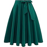 Bbonlinedress Womens Vintage Summer Casual A-line Midi Skirt Elastic Wide Waist Flared Skirt with Belt