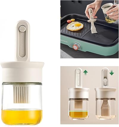 CSENASON Oil Bottle with Brush Heat Resistant Silicone for Cooking Baking BBQ