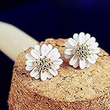 HuntGold 1 Pair Women Ladies Alloy Big Daisy Flower Plated Earring Ear Stud(White)