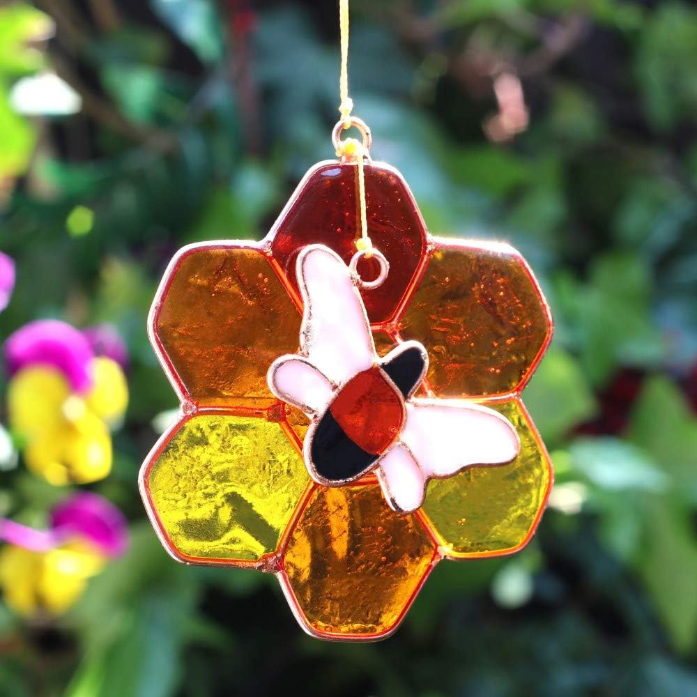 Stunning Multicolor Bee & Honeycombl Resin Suncatcher, 15.5cm x 7.2cm (1 Pc.), Unique & Eye-Catching Design, Durable Material - Image 3