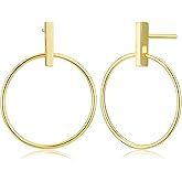 Circle & Bar Front Hoop Earrings | 18k Gold Plated Hypoallergenic Brass
