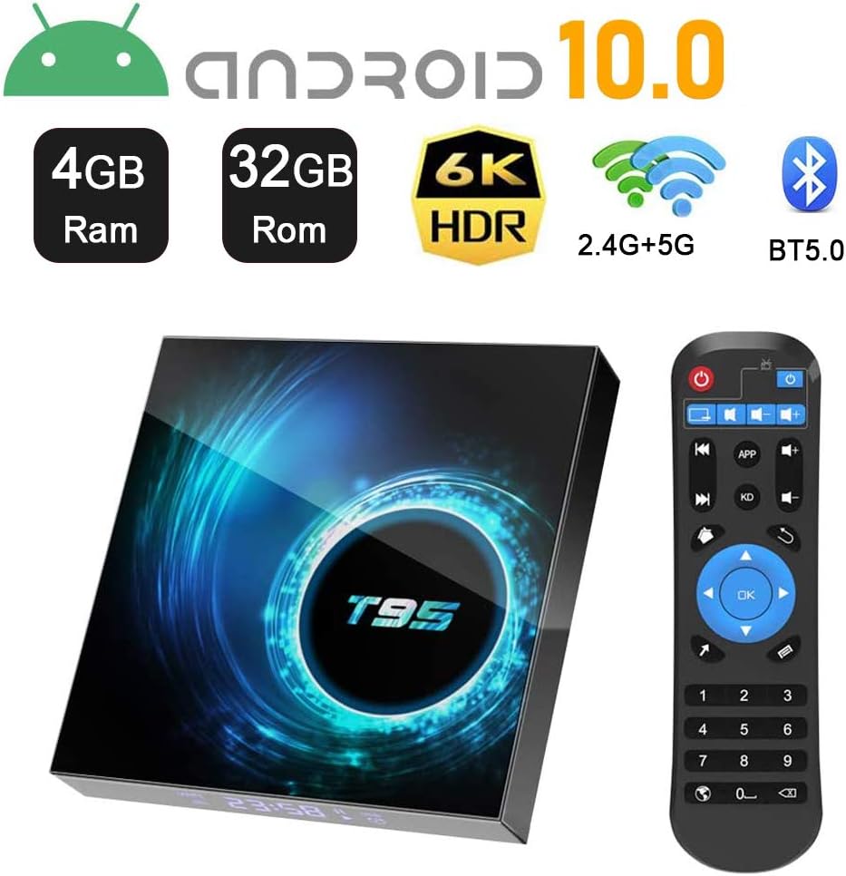 Android TV Box 10.0,T95 Android Box 4GB Ram 32GB Rom Allwinner H616 Quad Core,Support Dual WiFi 2.4G+5G BT5.0 4K6K Ultra HD H.265 Video Decoder Internet Smart TV Box Media Player