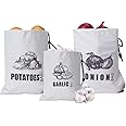 Potato Onion Garlic Storage Bag, Fabric Onion and Potatoes Storage Bag, Washable Garlic Potatoes Onions Keeper with Drawstring, 3 Pack (Garlic Onion Potato Bag)