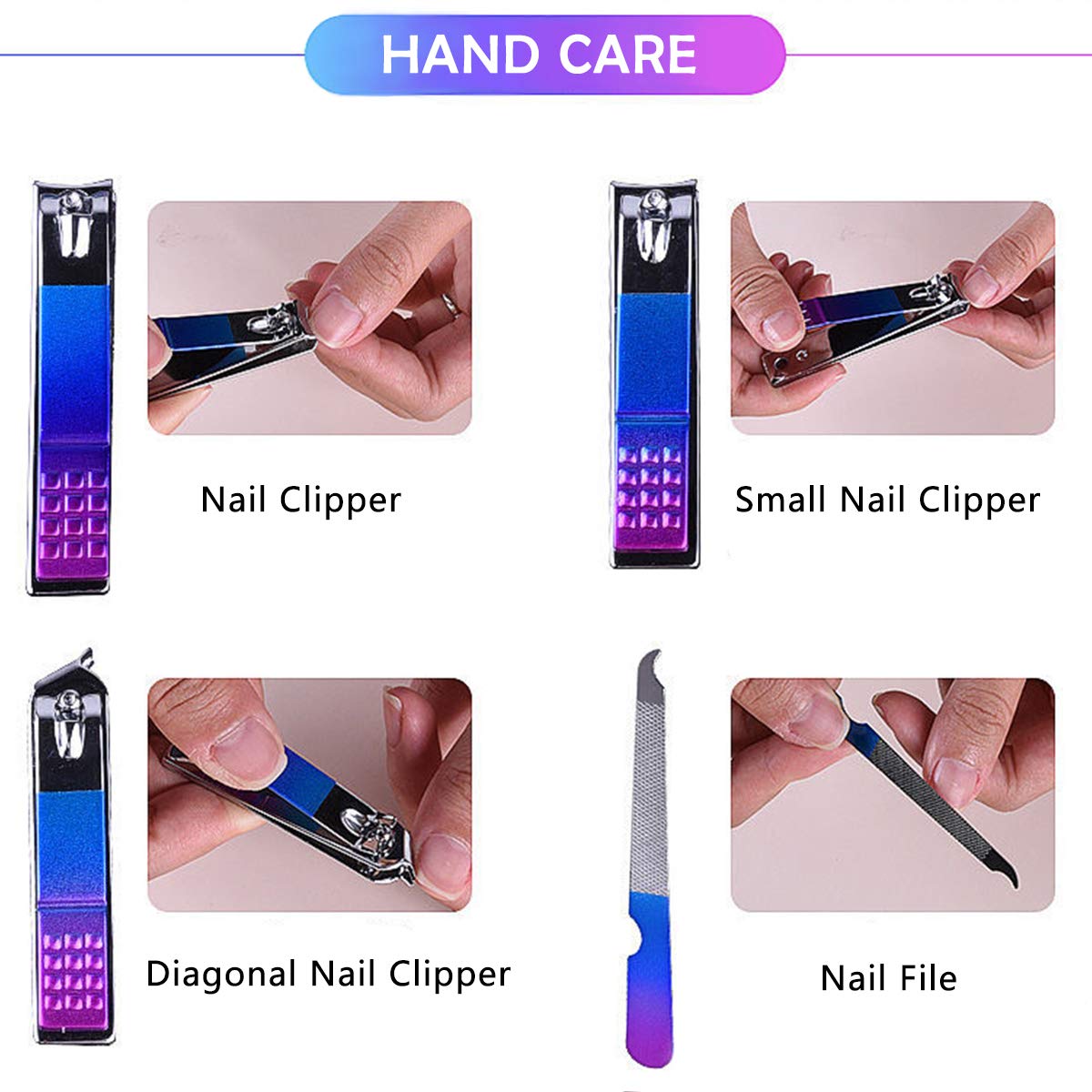 Nail Clippers Set Manicure Pedicure Kit Stainless Steel Beauty Tools Fingernail File Toenail Cutters Trimmers for Men & Women 15 in 1 with Portable Case : Beauty