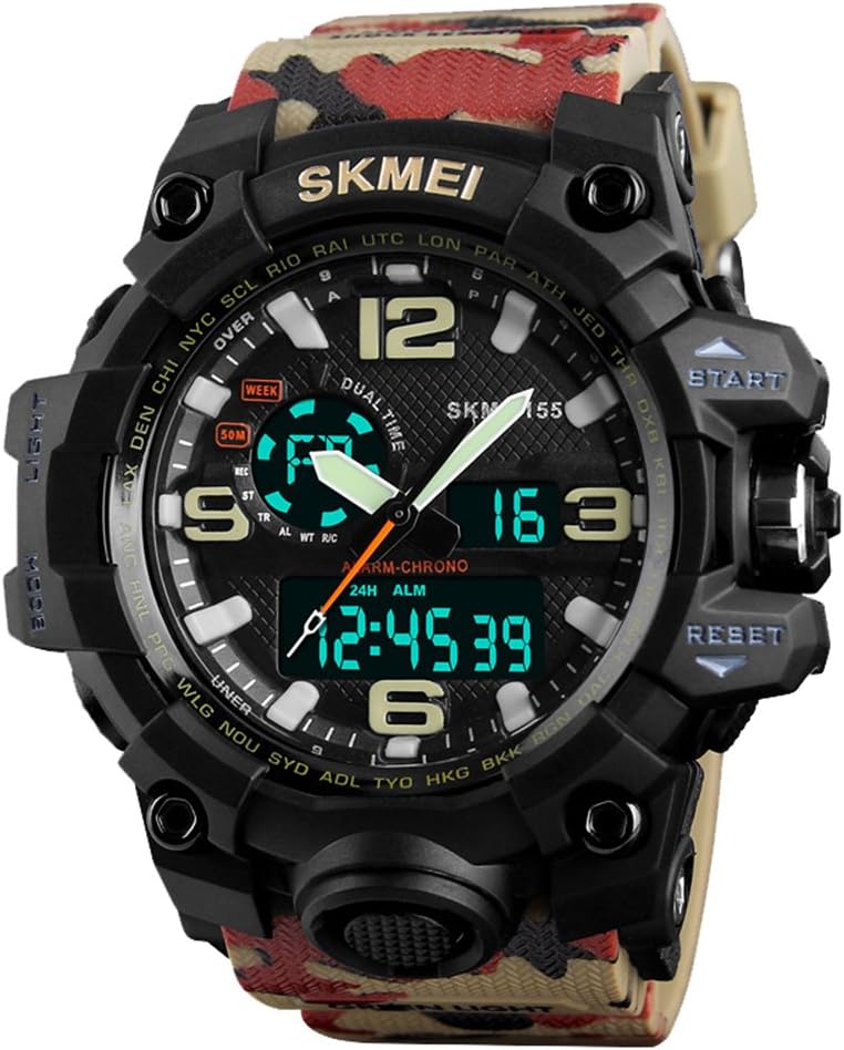 BINZI Men's Sports Military Camouflage Digital Analogue Waterproof Black Dial Boy's Wrist Watch