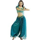 MISI CHAO Belly Dance Jasmine Costume - Aladdin Halloween Outfit Princess Costumes Teal for Women