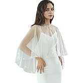 YAEISM Pearl Shawl Wrap Shrug Bridal Cape Sheer Tulle White Black Elegant Wedding Cape Dress Cover Up for Women Girls