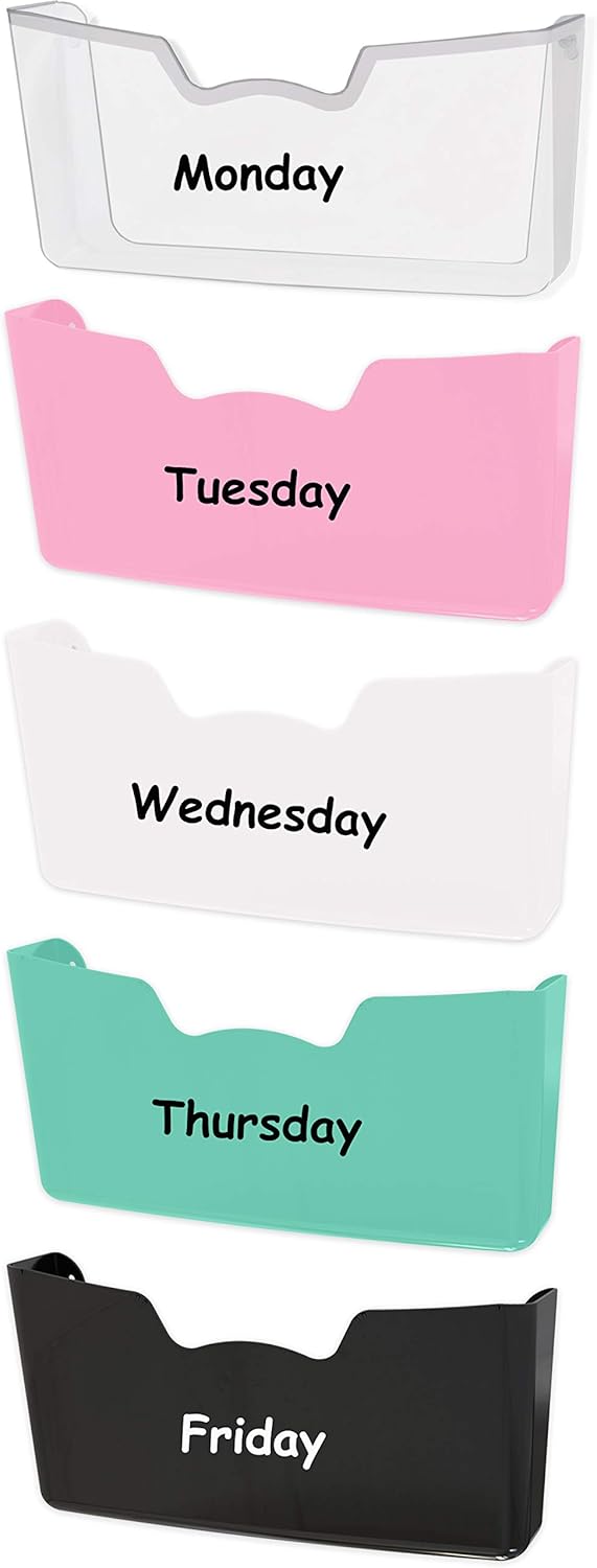 5 Pack - Simple Houseware Single Pocket Wall Mount File Holder, Assorted Color : Office Products
