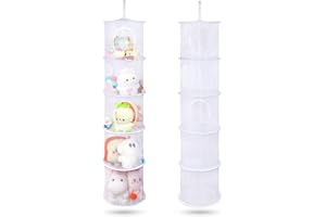 Basumee Stuffed Animals Net or Hammock 2 Pcs Stuffed Animals Storage Toy Net Hammock for Plushies Storage Organizer Mesh Kids Girls Room Decor, White, 5 Tiers
