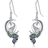 Peacock/Red Cardinal Bird/Hummingbird Moon Dangle Earrings 925 Sterling Silver Crescent Half Moon Drop Dangling Earrings Jewelry Gifts for Women