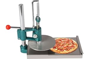 TOWIUOA Pizza Dough Press Machine, 9.5in Manual Pastry Press Machine Household Pizza Dough Stainless Steel Maker with Upgraded Cast Iron Base Adjustable Pressure Plate for Meatloaf Making