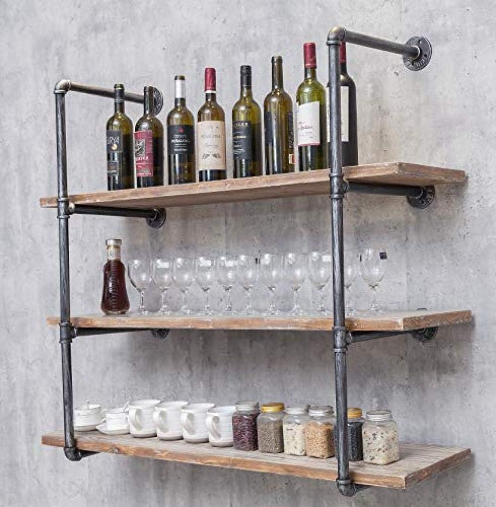 shadiao 4-Tier Wall Mounted Iron Floating Pipe Shelves/Racks/Storage/Bookcases/Brackets DIY Open Bookshelves/Shelving for Kitchen/Office Retro Black（2PCS 4-Tier Shelf Brackets Without Planks