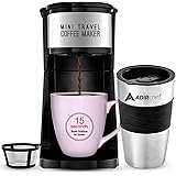 AdirChef Mini Travel Single Serve Coffee Maker & 15 oz. Travel Mug Coffee Tumbler & Reusable Filter for Home, Office, Camping