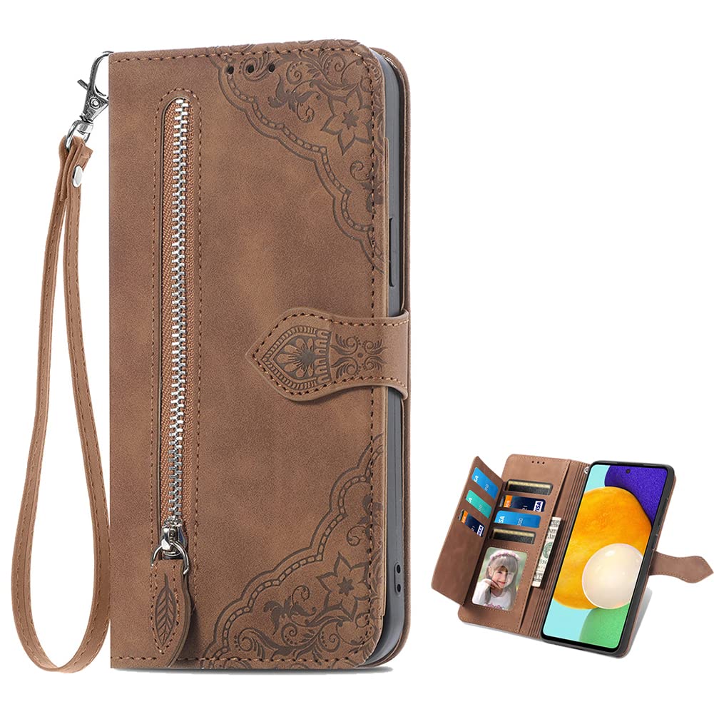TIANYUE for Motorola Moto G84 5G Wallet Case, PU Leather with TPU Inner Case, Handbag Zipper Pocket Magnetic Flip Stand Protective Cover for Motorola Moto G84 5G-Brown