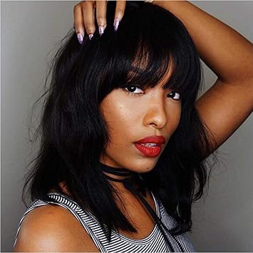 Amazon Com Zingsilky Balck Wigs With Bangs Short Wavy Bob Wig