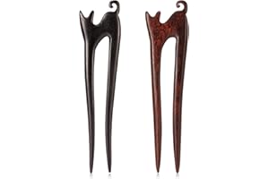 NOVERLIFE 2PCS Wooden Hair Sticks French Twist Hair Pin, Handmade Ebony Sandalwood Hair Forks Hair Sticks for Buns, Vintage Chinese Hair Pins Hair Chopsticks for Long Thick Hair Women Chignon Bun Updo Hairstyle