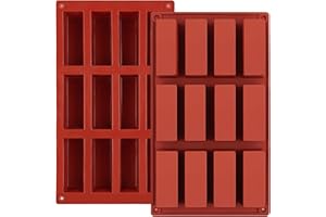 JOERSH 2pcs Granola Bar Mold, Rectangle Silicone Candy Molds for Baking Energy Bars Chocolate Bar Mold/Protein bars/Ganache/Brownie/Cheesecake/Cornbread/Pudding, 12-Cavity Butter Mould