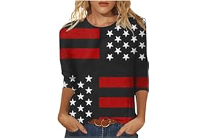 KICILVS 3/4 Sleeve Tops for Women American Flag Shirt Tops Womens 4Th of July Crew Neck Loose Tee Shirts