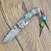 KUBEY Mini Damascus Folding Damascus Steel Blade Natural Shell Handle Pocket Knife