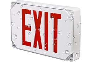 LEONLITE Red LED Exit Sign, Wet Location Exit Light with Battery Backup, UL Listed, Outdoor Hardwired Emergency Lighting with Double Sided, AC 120/277V, Weatherproof Exit Sign, White