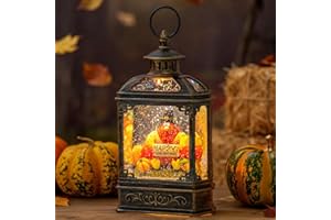 TIJNN Fall Snow Globe Lantern，Fall Decor Thanksgiving centerpieces for Dinner Table，USB or Battery Powered Home Decor Thanksgiving Gifts（Turkey and Pumpkin）