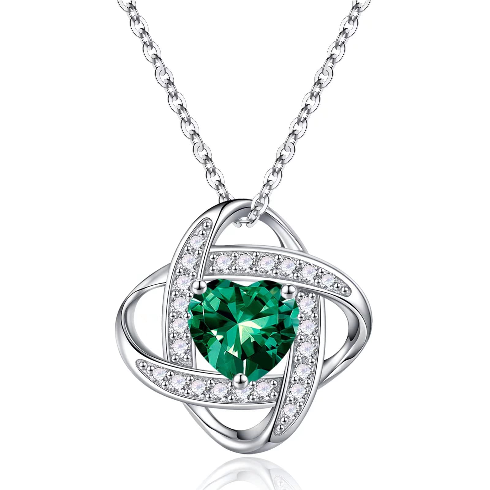 Iefil 925 Sterling Silver Love Knot Birthstone Necklace, Natural or Created Gemstone, Anniversary Birthday Gifts for Women, Jewelry Gifts for Wife Mom Girlfriend