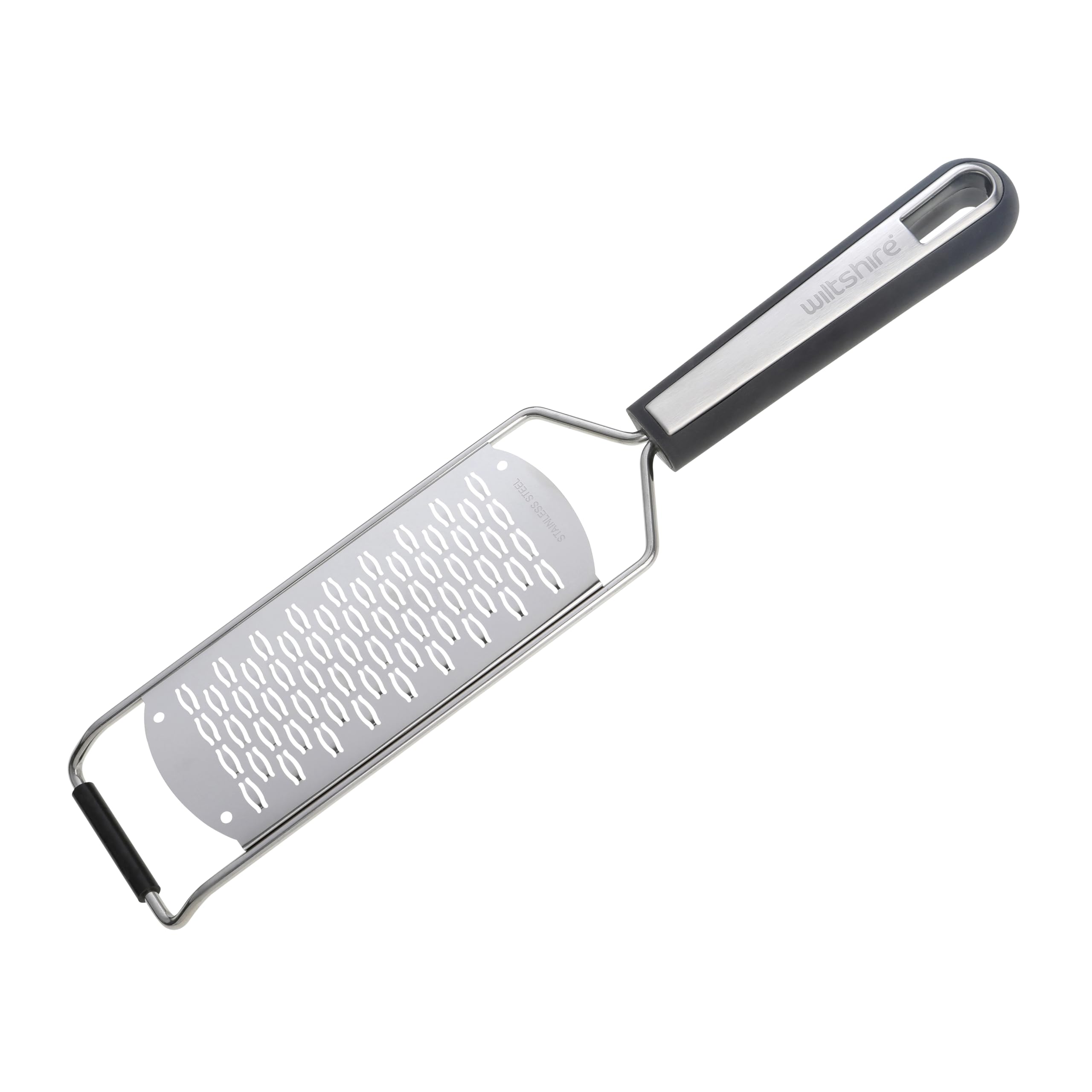 Wiltshire Aspire Fine Hand Grater, Stainless Steel, Grating Chocolate & Cheese, Fine Etched Super Sharp Blade, Zester, Anti-Slip Soft Touch Handle, Grey & Silver, 32x7x2.5cm
