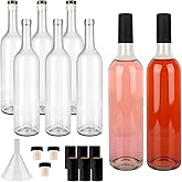 GUANENA 8 Pack 750ml Clear Glass Bottles with Cork Lids and PVC Shrink Capsules, Empty Home Brewing Wine Bottles with Funnel for Sparkling Wine, Juice, Kombucha, Beverages