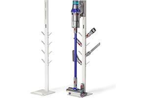 PEGZONE Vacuum Stand for Dyson Gen5 V15 V12 V11 V10 V8 V7 V6, Tineco S11 A10 A11, Eureka NEC180 280TL, Cordless Vacuum Cleaner Holder with 8 Storage Hooks, Accessories & Attachments Organizer, White