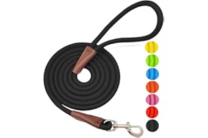 MayPaw 4/6 /8/10 FT Dog Leash, Classic Solid Colors, Strong Nylon Rope Dog Leash Reinforced with Leather Tailor Connection Heavy Duty Silver Clasp (Black, 4ft*1/2")