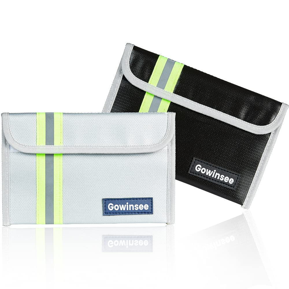 Gowinsee 2 Pack 8 x 5 Inch Fireproof Bag, Small Fireproof Purse, Fireproof Wallet, Protection Bag - Non-Itching Silicone Coated Fire and Waterproof Safe Bag for Valuables,Black+white