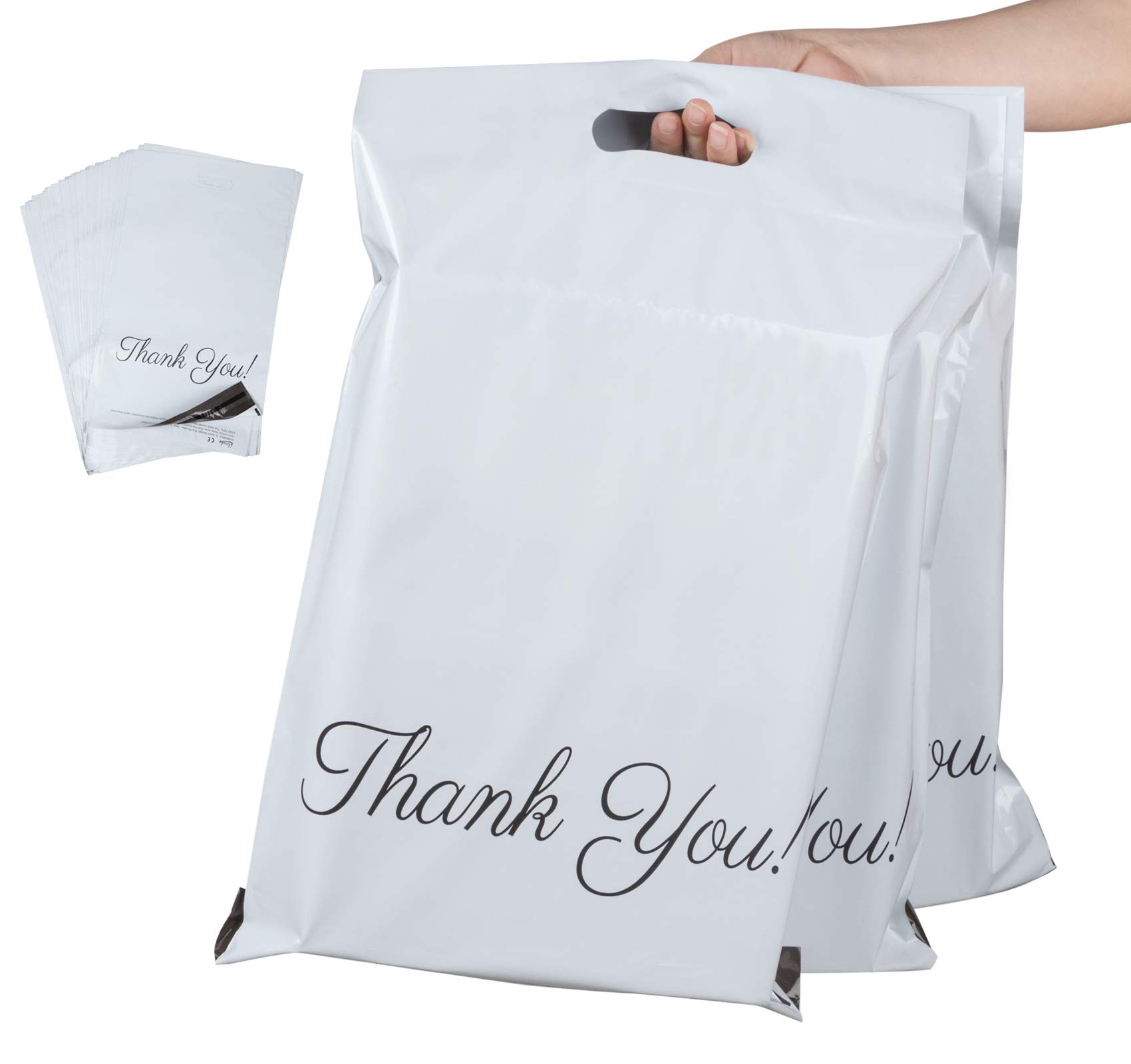 Mailing Bags, 12x16 inch Postage Bags White, Practical Envelopes with Handle, Thank You Plastic Postal Bag, Self Seal Packaging Material for Shipping, Mailing & Delivery