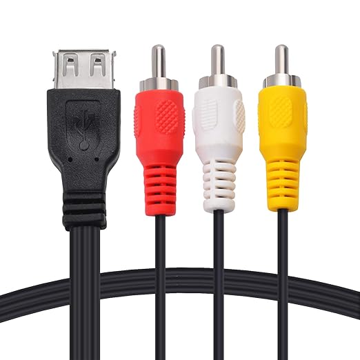 USB to 3 RCA Cable, 30cm USB Female to 3 RCA Male Adapter Cable Video