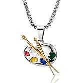 Oil Painter's Palette & Brush Stainless Steel Necklace Art Jewelry Accessory for Painters, Ideal Gift for Art Graduates