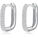 Reffeer Solid 925 Sterling Silver CZ U Hoop Earrings for Women Teen Girls Small Chunky Hoop Earrings U Thick Huggie Earrings