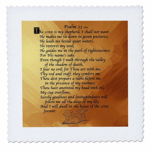 3dRose qs_58716_3 Psalm 23 The Lord is My Shepherd on Golden Background with Two Small Lambs Faux Embossed-Quilt Square, 8 by 8-Inch