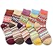 Hippih 5 Pairs Socks Womens Vintage Style Winter Thick Knitting Warm Wool Crew 5 Pairs-a