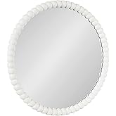 Kate and Laurel Bronte Modern Glam Round Beaded Wall Mirror, 28 Inch Diameter, White, Transitional Circle Mirror for Use as V