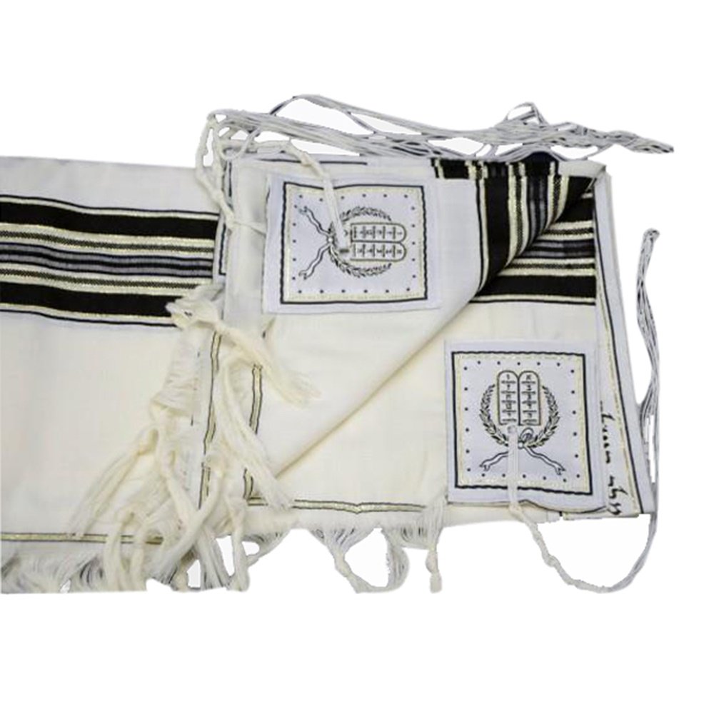 Black & Gold 100% Wool Kosher Tallit Prayer Shawl Made by Mishcan Hathelet Black & Gold 100% Wool Kosher Tallit Prayer Shawl Made by Mishcan Hathelet